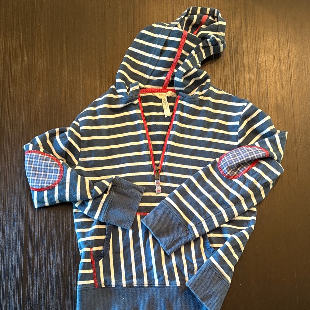 Matilda Jane Navy and White Striped Hoodie with Red Accents